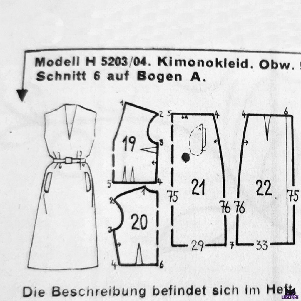 Schnittmuster von 1952 für ein Kimono-Kleid mit Taschen